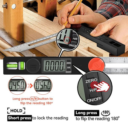 NORTOOLS Digital Angle Finder Protractor, Plastic Angle Finder 7inch/200mm 0-360 ° LCD Digital Protractor Ruler,±0.5° Accuracy Measuring Tool for Woodworking/DIY/Miter Saw (2 Batteries Included) ﻿