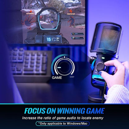 FIFINE Gaming PC Microphone, USB Streaming Microphone with Game Chat Balance, Computer Condenser Desktop RGB Mic with Mute Button, Noise Cancellation for Podcast/Twitch/Discord-AMPLIGAME AM6