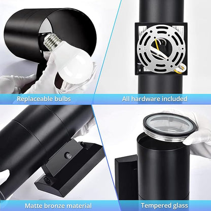 wowlite Dusk to Dawn Outdoor Light Fixture, Up and Down Lights Outdoor Lights for House, Waterproof Modern Cylinder Black Exterior Lighting Fixtures for Front Door Garage ETL Listed, 2 Pack