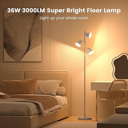 SIBRILLE 36W LED Tree Floor Lamp, Dimmable Tall Standing Lamp with Remote & Touch Control, 4 Color Temperatures Bright Floor Lamp, 3 Rotatable Light Modern Floor Lamps for Living Room Bedroom Office