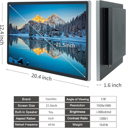 TouchWo 21.5 inch Android 12 Touchscreen Monitor Tablet, 16:9 FHD 1080P, WiFi & BT, Built-in Speakers, RK3588 4GB RAM & 64GB ROM, Smart Board for Classroom, Meeting & Game