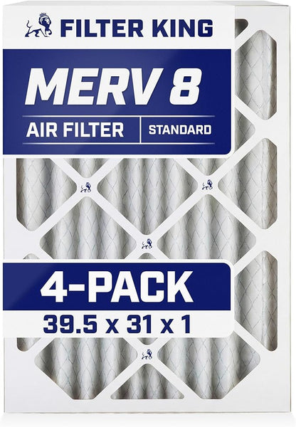 Filter King 39.5x31x1 Air Filter | 4-PACK | MERV 8 HVAC Pleated A/C Furnace Filters | MADE IN USA | Actual Size: 39.5 x 31 x .75"