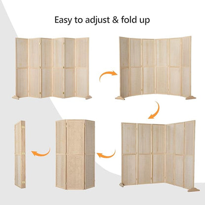 Bonnlo 4/6 Panel Pegboard Freestanding, 5 FT Portable Display Board Organizer for Craft Show Jewelry, Wooden Folding Privacy Screen Room Divider (Natural, 6 Panel with Base)