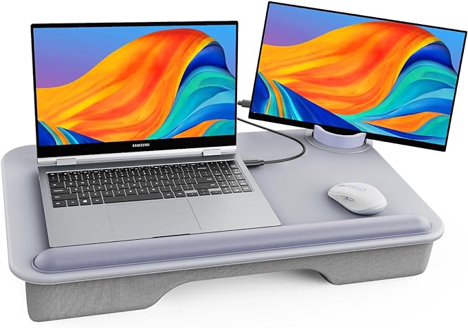SAIJI Laptop Lap Desk for Bed—Fits Up to 17" Laptops & MacBook,Lightweight Tray Table with Soft Leather Wrist Pad,Sturdy Phone/Tablet Holder, Laptop Stand with Cushion for Home Office/Gaming On Couch