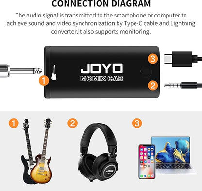 JOYO Guitar Audio Interface Pocket Internal Recording Sound Card with Type-C and Lightning for Phone Portable and Lightweight Plug & Play (MOMIX CAB)