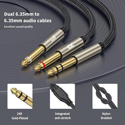 ZTOXLR 1/4 inch TRS Stereo Y-Splitter Insert Cable, 1/4 Inch Male Jack to Dual 1/4inch(6.35mm) Male TS Mono Breakout Cable Audio Patch Cord -10FT