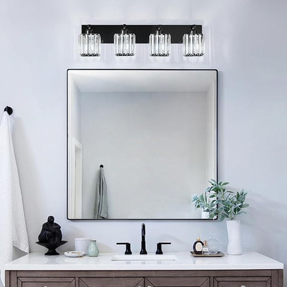 FDPBY Modern Bathroom Vanity Light 4-Lights Plating Black Crystal Bathroom Wall Light Vanity Light Fixtures