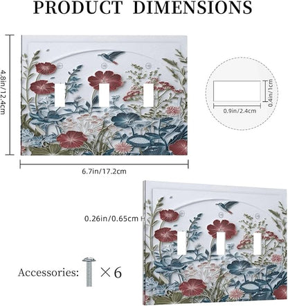 Bvtewkhz Wildflowers Flowers Floral Plants 3 Gang Triple Toggle Wall Plate Cover Decorative Light Switch Covers Electrical Faceplate Switch Plates for Bathroom Kitchen Home