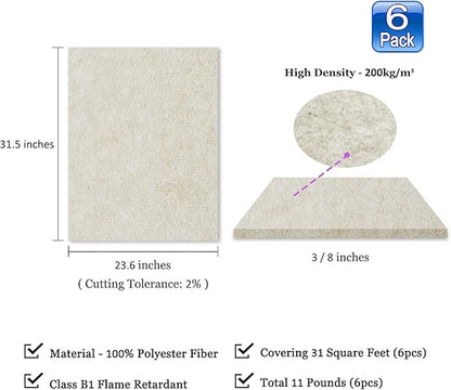 BXI Sound Absorber - 31.5 X 23.6 X 3/8 Inches 6 Pack High Density Acoustic Absorption Panel, Sound Absorbing Panels Reduce Echo Reverb, Tackable Acoustic Panels for Wall and Ceiling Acoustic Treatment