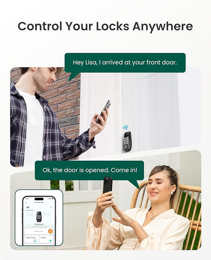 DESLOC C100 Plus Built-in WiFi Smart Lock, Keyless Entry Door Lock with Display, Keypad Deadbolt for Front Door, App Remote Control, Anti-Peeping Password, BHMA Grade 3, Black