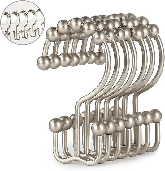 Shower Curtain Hooks, Goowin Shower Curtain Rings, Stainless Steel Shower Curtain Hooks Rust Proof Free Sliding Double Shower Hooks for Curtain, Shower Curtains & Liners (Matte Nickel)