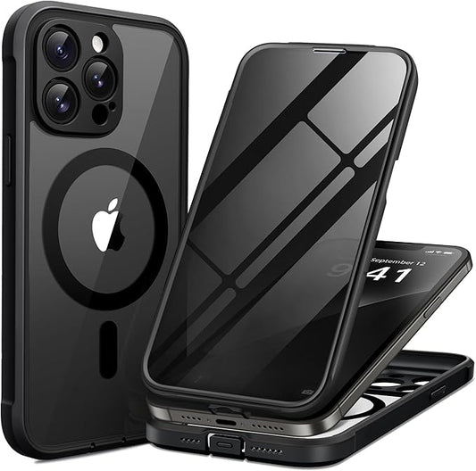 BERFY Magnetic for iPhone 13 Pro Max Case, Compatible with MagSafe, Built-in Privacy Screen Protector and Upgraded Camera Protection, Anti-Spy Full Body Shockproof Phone Case for 13 Pro Max 6.7",Black
