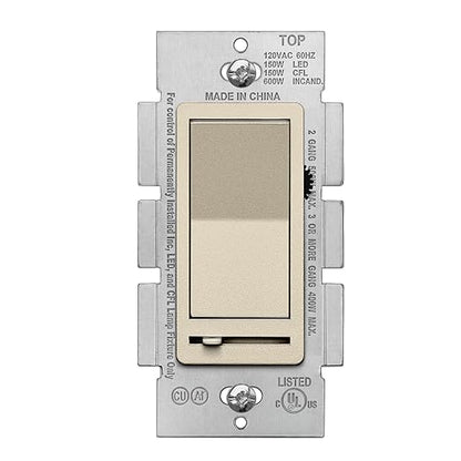 BESTTEN Matte Champagne Gold Dimmer Light Switch, Single Pole or 3-Way, Compatible with Dimmable LED, CFL, Incandescent and Halogen Bulb, 120VAC, Signature Collection, UL Listed