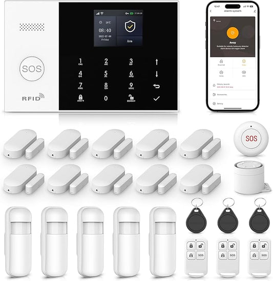 LWOHSI Wireless Home Alarm System,24 Pieces DIY 4G/WiFi Home Security Systems,Phone APP Alert,Door/Window Sensors,Motion Detectors,Remote,Work with Google for Home,Apartment,No Contract Fee