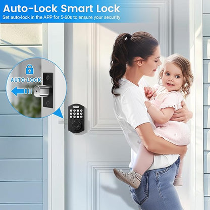 KNOBWELL Fingerprint Door Lock, Smart Keypad Deadbolt, Keyless Entry Lock for Front Door - Auto Lock - Easy Installation - Matte Black