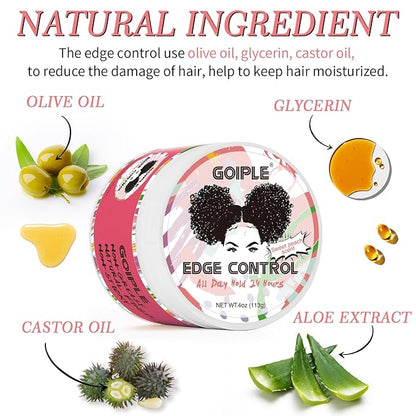 Edge Control Wax for Women - Strong Hold Non-greasy Smoother, Mini Control Brush for Back Hair, No Flaking Water-based Stay Gel, Slick Back Wax for All Hair Types (8pcs)