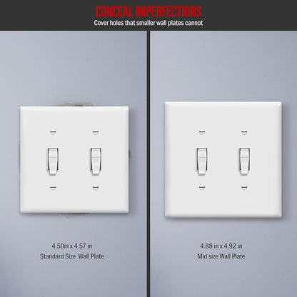 ENERLITES Toggle Switch Wall Plate, 2-Gang 4.88" x 4.92", Mid-Size, UL Listed, 8812M-W-10PCS, White (10 Pack)