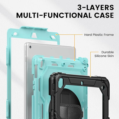 Timecity Case for iPad 9th/ 8th/ 7th Generation 10.2 inch - Heavy Duty Protective Cover with Screen Protector, Rotating Stand, Shoulder Strap & Pencil Holder | Kids-Friendly (Blue)