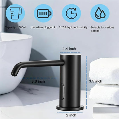 Automatic Soap Dispenser Touchless for Kitchen Bathroom Sink Built in Electric Soap Dispenser Infrared Sensors Liquid Commercial Dispenser with Bottle and Pump 33.81oz/1000ml (Black)