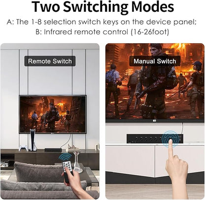 RuiPuo 8-Input to 1-HDMI-Output Converter (Consisting of 4 AV Inputs and 4 HDMI Inputs) Switchbetween Quick Different Sources(8 in-1 Out)