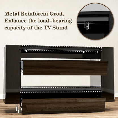 Vavkorkula High Gloss TV Stand for 65 Inch with 2 Large Drawers & Hidden Storage Cabinets, Modern Entertainment Center Television Stands for Living Room Bedroom, Black