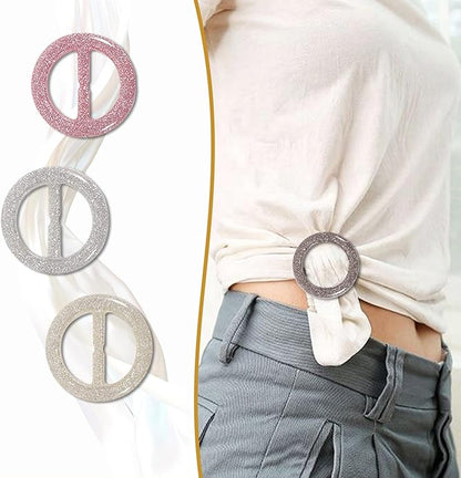 T-Shirt Clips 9 PCS, Clothes Corner Knotted Button, Fashion Alloy Pearl Rhinestone Circle Clip Buckle Round Shirt Silk Scarf