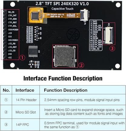 Hosyond 2.8 inch 240x320 IPS Capacitive Touch Screen SPI Serial ILI9341V Driver LCD Display Module for Arduino R3/Mega2560