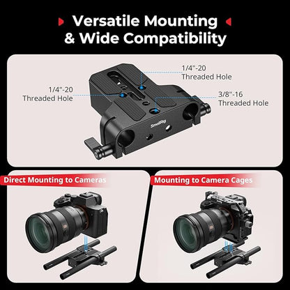 SMALLRIG Camera Base Plate Kit with 15mm LWS Rod Rail Clamp, Carbon Fiber 15mm Rods (8'' / 20cm), for Sony A6500 A6600 A6300, for Canon R5 R6, for Sony A7SIII / A7III, Both for Cameras & Cages - 5609