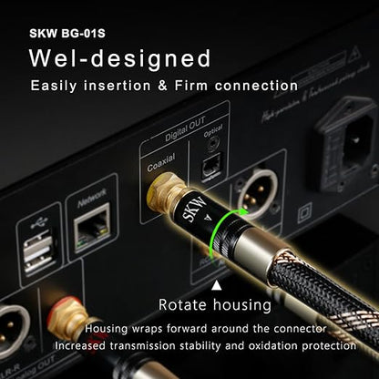 SKW Audiophiles Subwoofer Lock RCA Cable RCA to RCA Multiple Shield with Ultra-high Purity Copper Digital Coaxial Cable for HiFi Systems 6.5ft/2m
