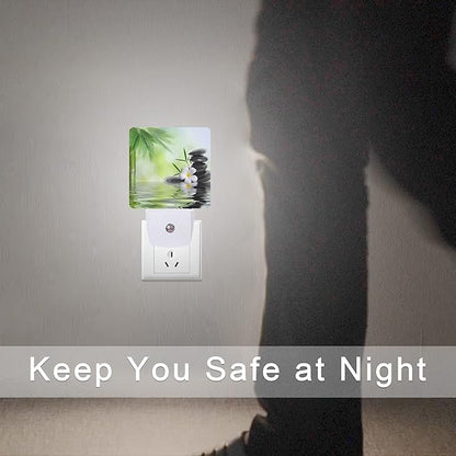 Smoaffly Zen Stones Bamboo Tree Jasmine Flower Spa Night Light Plug-in LED Nightlights Auto Sensor Night Lamp Dusk-to-Dawn Lamp Home Decor for Nursery Children Girls Boys