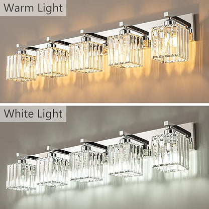 FDPBY Modern Vanity Light 5-Lights Chrome Crystal Bathroom Wall Light Fixtures