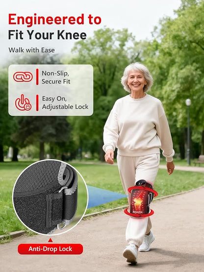 ROMISA Red Light Therapy Knee Brace with Heat & Massage, Cordless Rechargeable Controller, 20Min Auto Timer, 660nm & 850nm Near Infrared Light Therapy Device for Knee/Elbow/Shoulder, for Women Men.