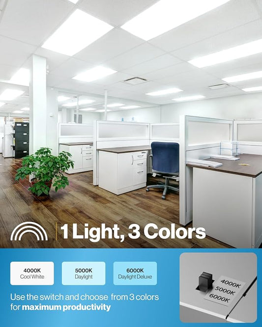 Sunco 24 Pack 2x4 LED Flat Panel Light Drop Ceiling Office Shop Commercial Warehouse Fixture, 5500 Lumens, Selectable Features, 30W/40W/50W, 4000K/5000K/6000K, Dimmable (0-10V), Dustproof ETL.