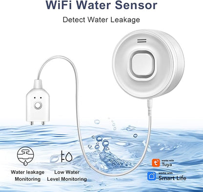 Nestool WiFi Water Leak Detectors for Home with Tuya APP Push and 100dB Sound Alarm, Suit for Warehouse, Basement, Kitchen, Laundry Room, Compatible with Alexa&Google Assistant (Support WiFi 2.4G)