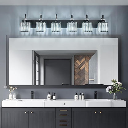 BBLLWJ Crystal Vanity Lights - Black, 6 Light Bathroom Vanity Light with Crystal Fixture, Modern Style for Bathroom Mirror