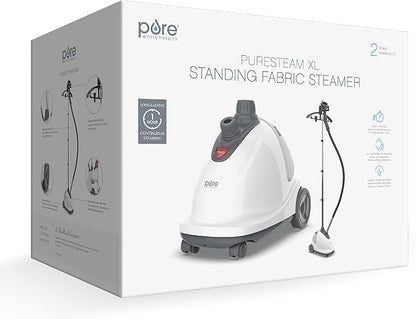 Pure Enrichment PureSteam XL Standing Fabric Steamer - Professional Wrinkle Remover Heats in 45 Seconds; 1/2-Gallon Tank for 1 Hour of Steaming; Easy-Roll Wheels, Garment Hanger, & Fabric Brush