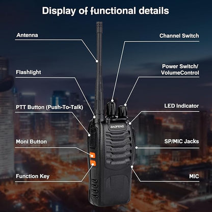 Baofeng Walkie Talkies 888S Rechargeable Long Range with Earpieces for Adults, 16 Channel Professional Radio Handheld Two Way Radios Li-ion Battery and Charger Included (6pack with 6earpiece)