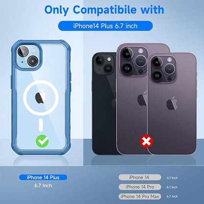 seacosmo for iPhone 14 Plus Case, Full Body Bumper with Built-in 9H Tempered Glass Privacy Screen and Camera Lens Protector, Compatible with MagSafe, Shockproof 14 Plus Phone Case, 6.7", Blue