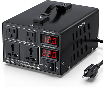 2000W Voltage Converter Transformer(110V to 220V or 220V to 110V) Step Up/Down Converter 110/120 Volt - 220/240 Volt w/US Power Cord,Circuit Breaker Protection, LCD Screen Display