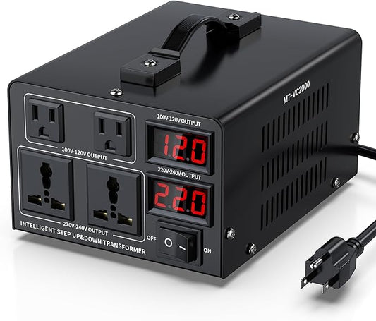 2000W Voltage Converter Transformer(110V to 220V or 220V to 110V) Step Up/Down Converter 110/120 Volt - 220/240 Volt w/US Power Cord,Circuit Breaker Protection, LCD Screen Display