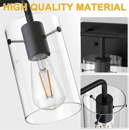 L LOHAS LED 4-Light Bathroom Light Fixtures, 26.37" Black Bathroom Vanity Light with Straight Glass Shades, Modern Vanity Lights for Mirror Living Room Hallway, E26, ETL Listed