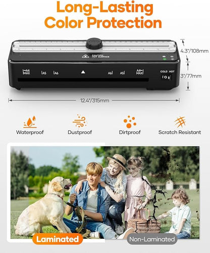 Laminator Machine with 20 A4 Laminating Pouches, Thermal and Cold Lamination Built in Cutter Quick Warm Up,9 Inch Portable Laminating Machine for Home Office School Use