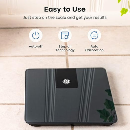 GE Bathroom Scale for Body Weight, Digital Weight Scales 500lb Heavy Duty Measuring Device for People Accurate BMI Weighing Machine with Bluetooth, Black