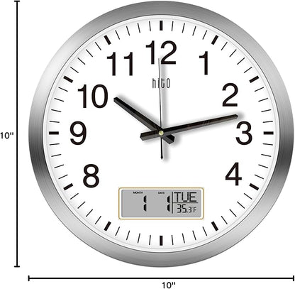 HITO 16 Inch Silent Wall Clock Battery Operated with Temperature and Date, Large Wall Clock for Living Room Decor, Office, Classroom, Bedroom