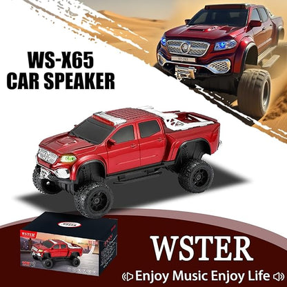 WSTER WS-X65 Pickup Truck Replica Bluetooth Speaker – HD Sound, FM Radio, TWS Stereo, LED Party Lights, USB/TF Playback, Built-in Mic – Cool Portable Car Design Speaker for Outdoors & Home (Red)