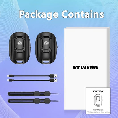 VYVIYON Bluetooth Camera Remote Shutter for iPhone and Android Smartphones, Rechargeable Wireless Phone Remote Control,Selfie Button for Photos and Videos, Charging Cable Included (2 Pack)