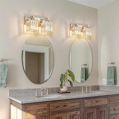 FDPBY Modern Vanity Light 2-Lights Brushed Nickel Vanity Light Crystal Bathroom Wall Light Bathroom Light Fixtures