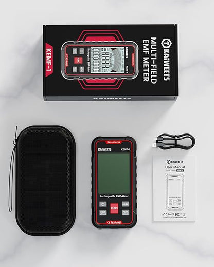 KAIWEETS EMF Detector, 3-in-1 Handheld EMF Meter Detects EF, RF, MF, WiFi Signal, Rechargeable Radiation Detector with 3 Color Backlight and Sound Alarm, Suitable for Home, Office, Ghost Hunting