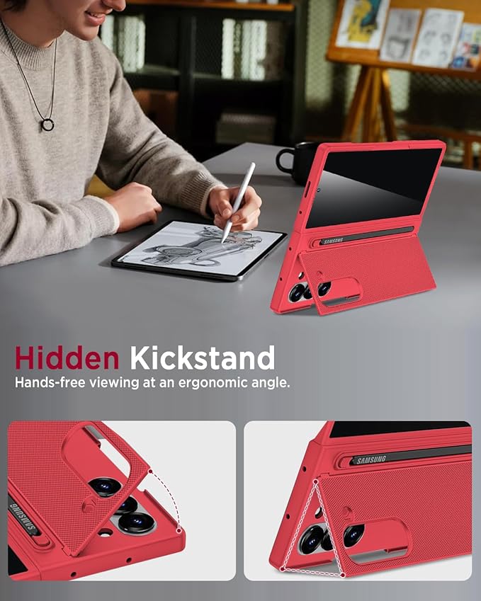 Miimall for Samsung Galaxy Z Fold 6 Case with S Pen Holder Slot [Military Grade Drop] [Built-in Privacy Screen & Invisible Kickstand] Slim Thin Protective Phone Case for Galaxy Z Fold 6 5G Cover Red