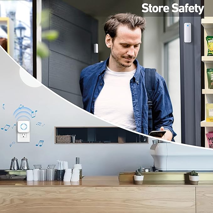 Door Chime, Satisure Wireless Door Open Contact Sensor Alarm Chime with 600 FT Range 58 Chimes 5 Volume Levels LED Indicators (1 Receivers & 2 Sensors)